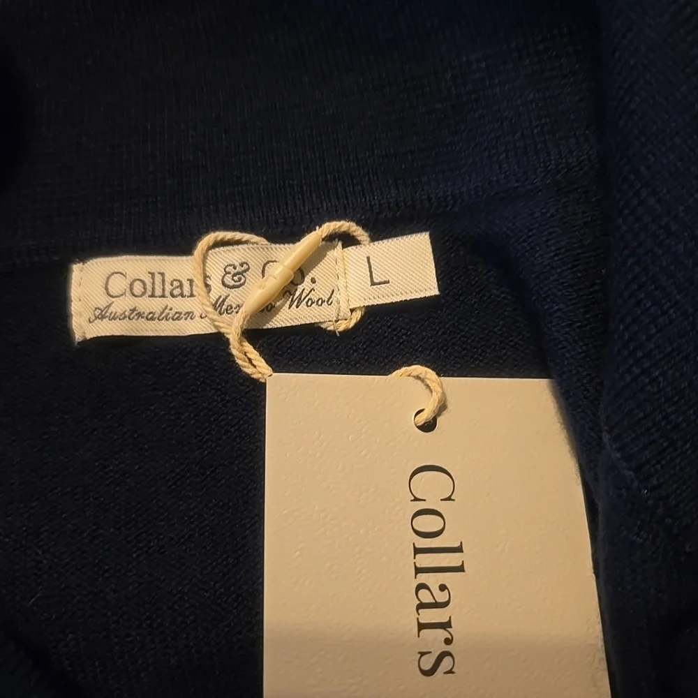 Collars & Co Men's Large Blue Australian Merino Wool Long Sleeve Sweater New
